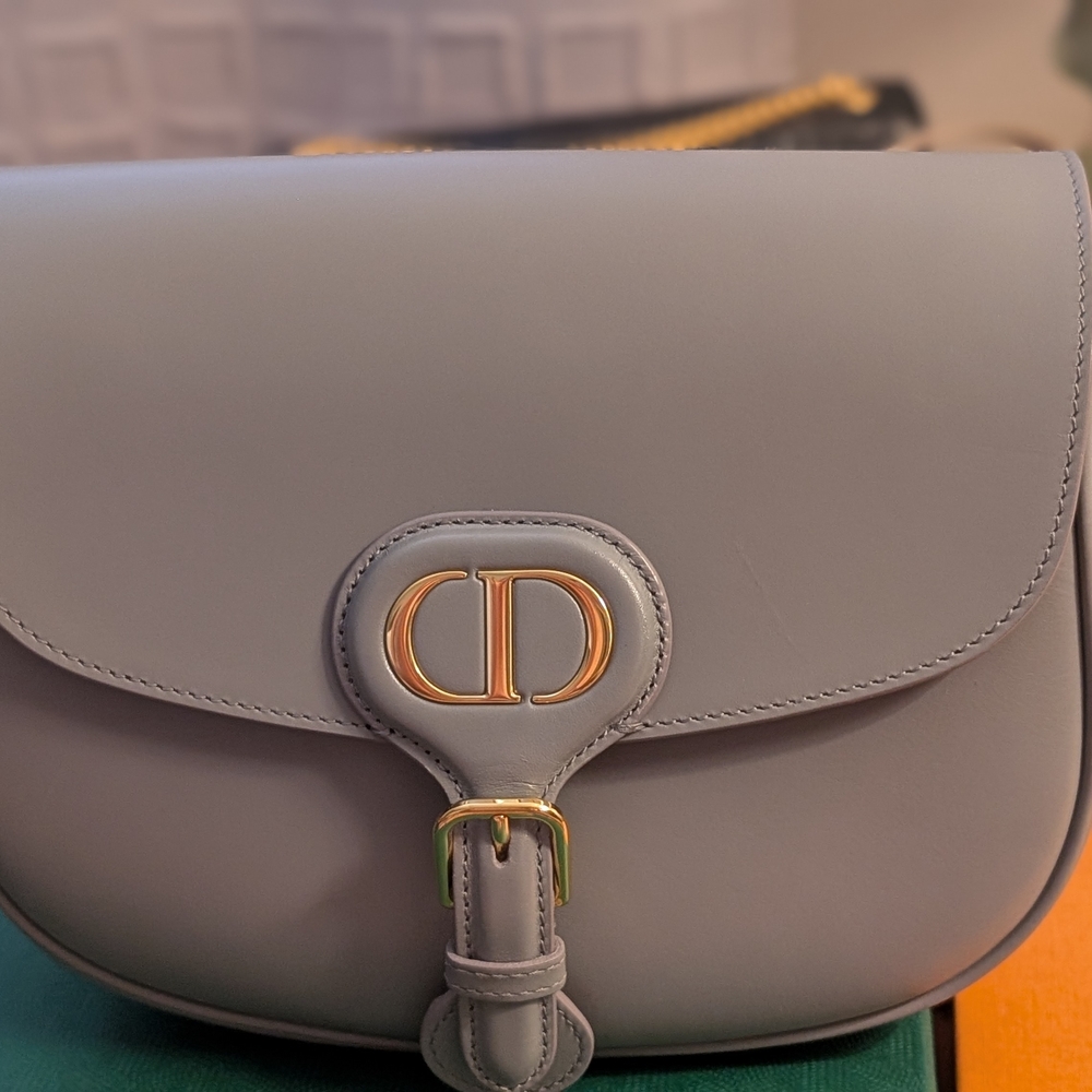 Dior Light Gray Crossbody Bag with Gold Accents